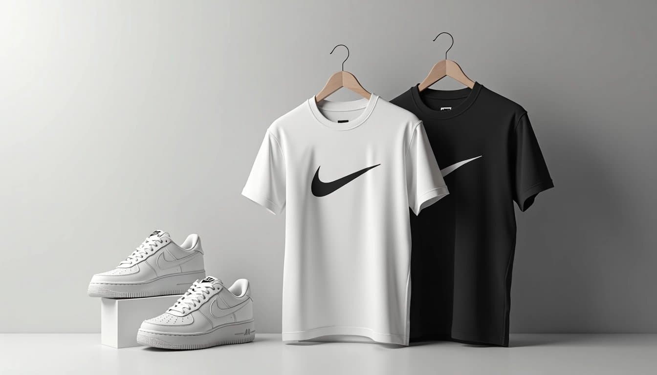 Nike branded athletic apparel against a soft, neutral backdrop.