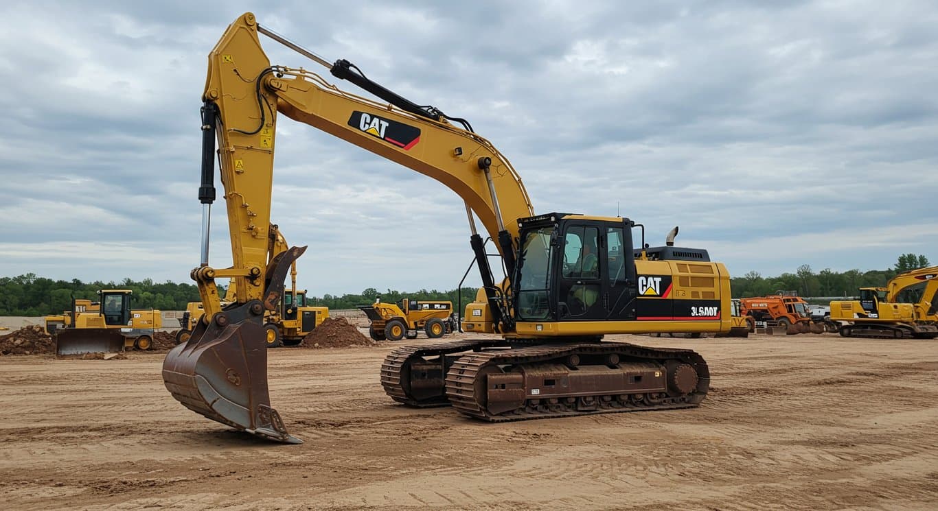 Caterpillar construction equipment at a construction site.