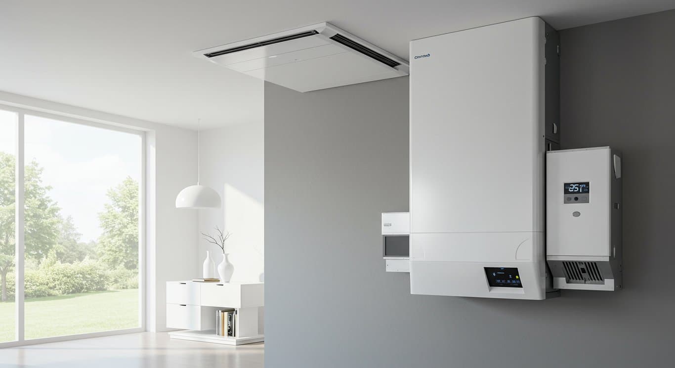 Image of a modern HVAC system in a contemporary home, emphasizing energy efficiency and design.