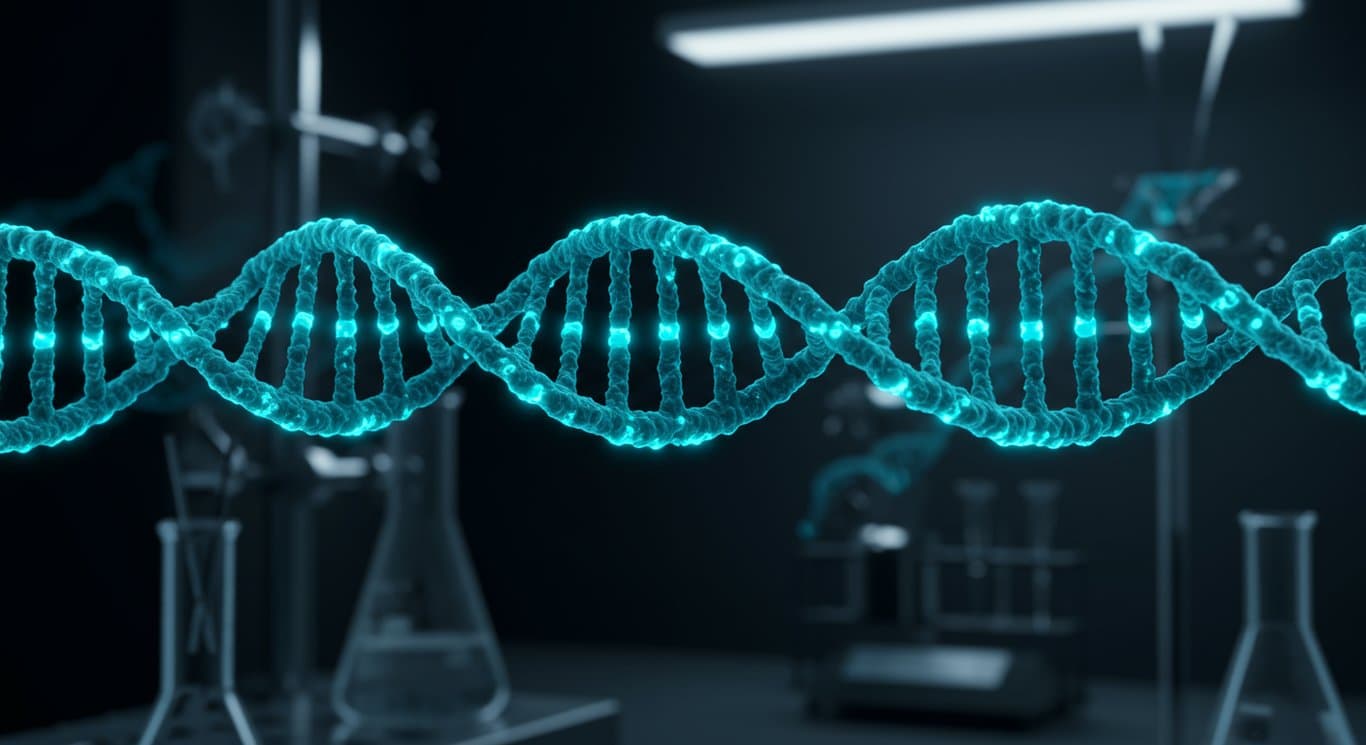 Conceptual image of mRNA strand in a lab setting.