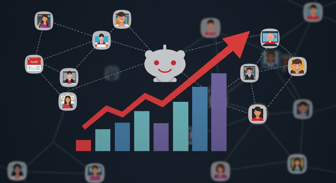 Stylized graph representing Reddit's revenue growth and community connections.