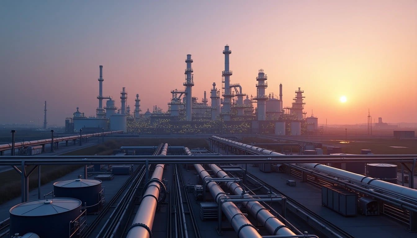 Industrial gas plant at dusk.