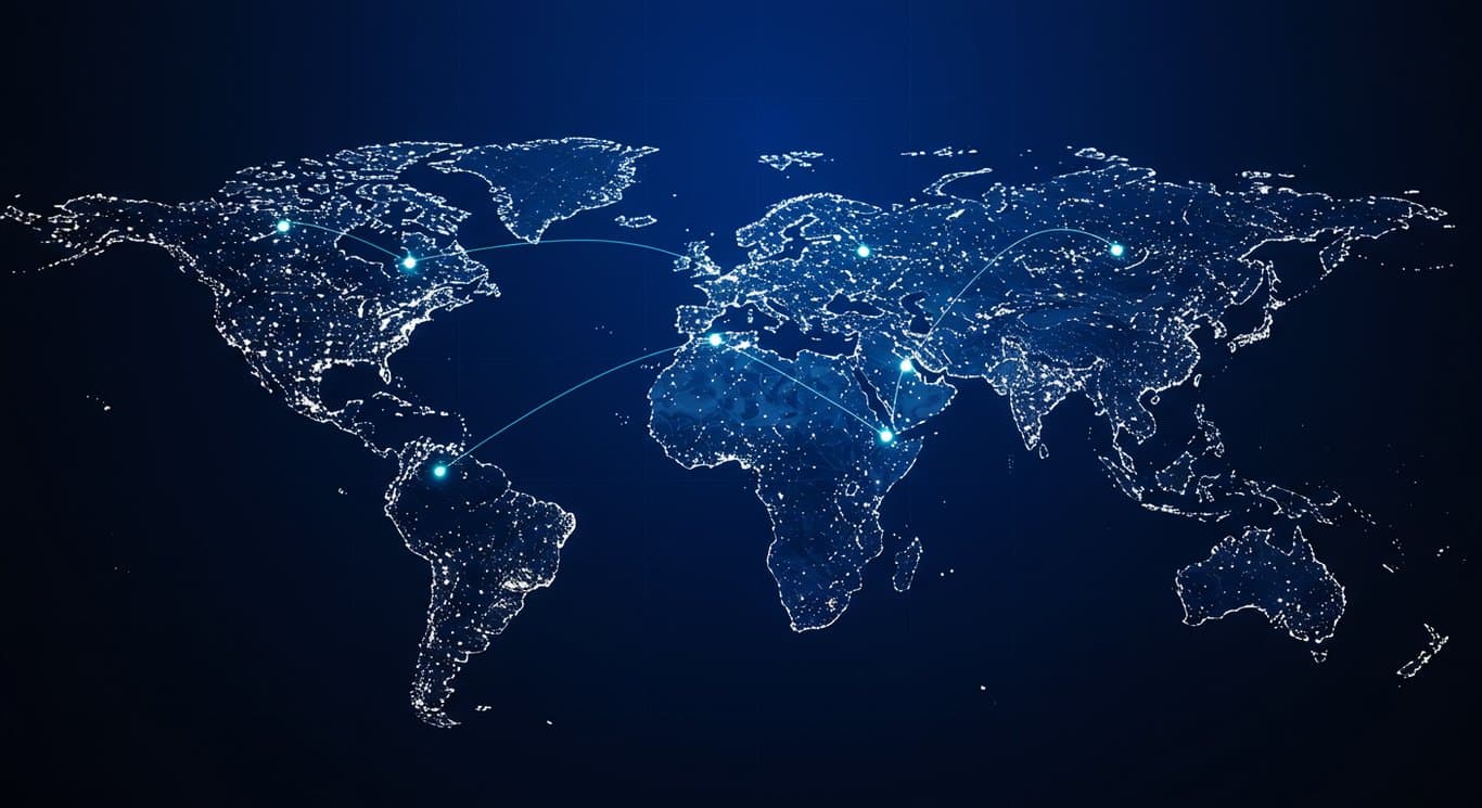 Global network visualization representing geospatial data connections.