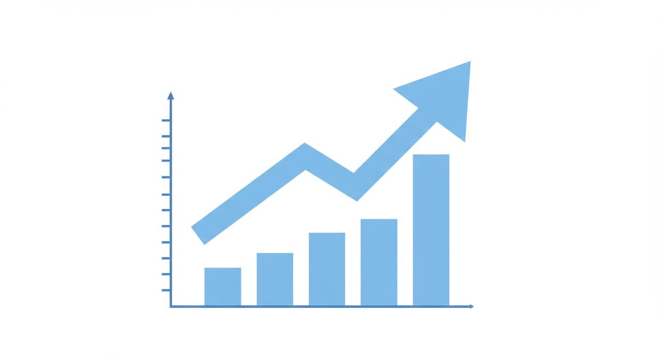 Stylized upward trending blue line graph on a white background, symbolizing financial growth in healthcare.