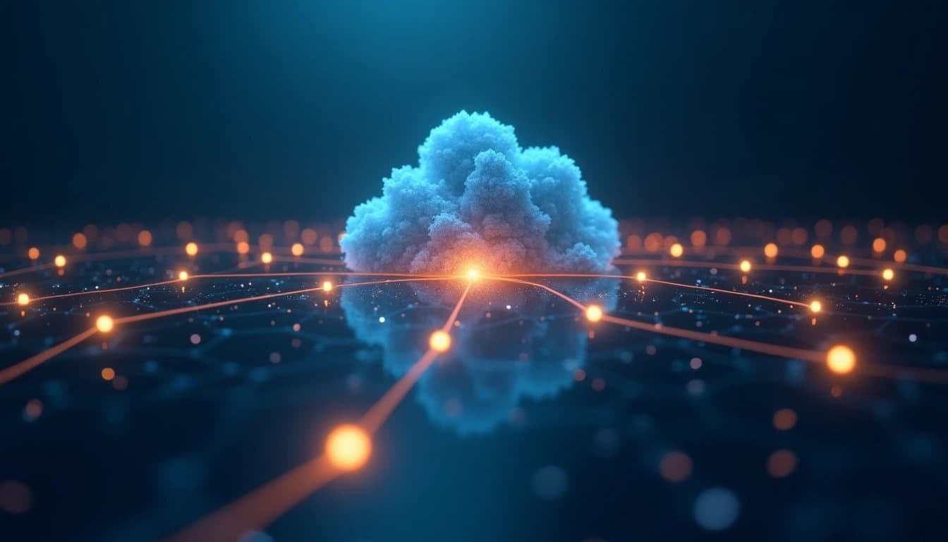 Global network connections converging in the cloud.