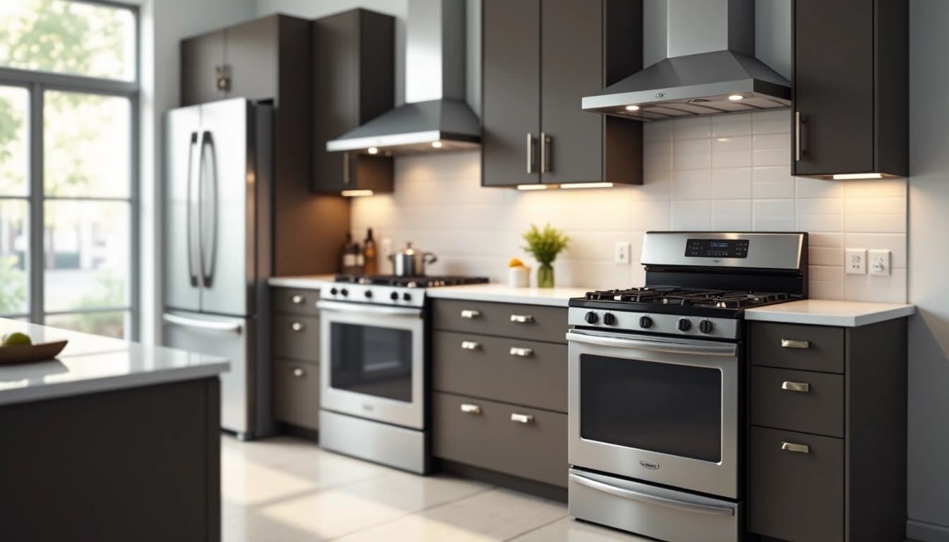 Modern kitchen featuring Whirlpool appliances.