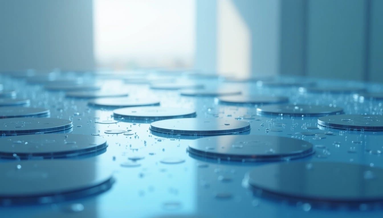 Close-up of silicon wafers in a modern lab.