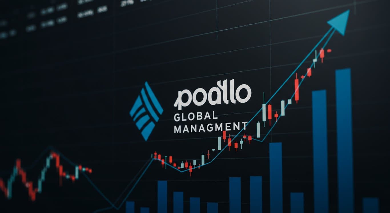 Apollo Global Management logo displayed against a financial growth graph.