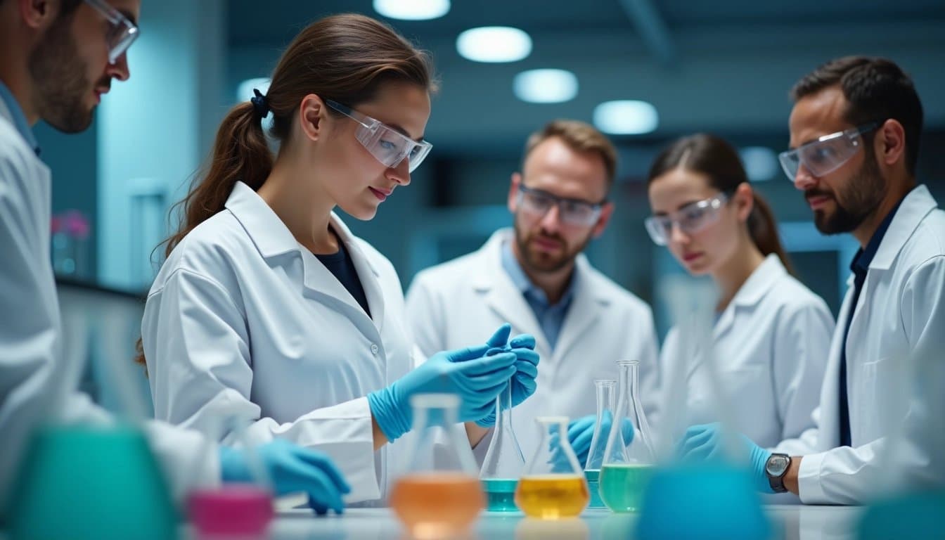 Scientists working in a modern lab.