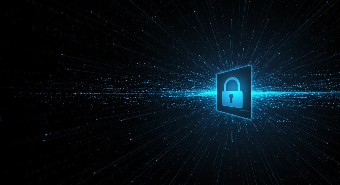 Vector illustration of a network security gateway processing data streams.