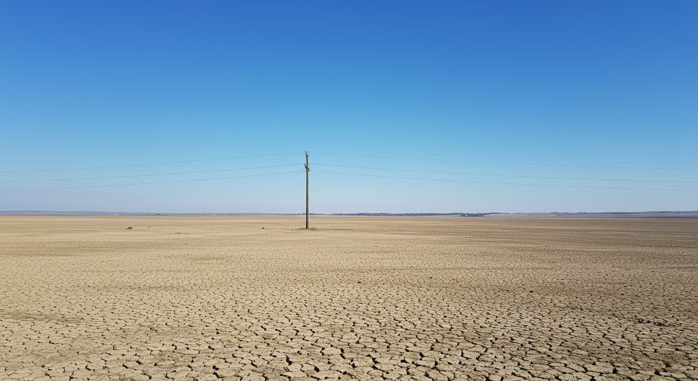 Power lines in a dry California landscape.