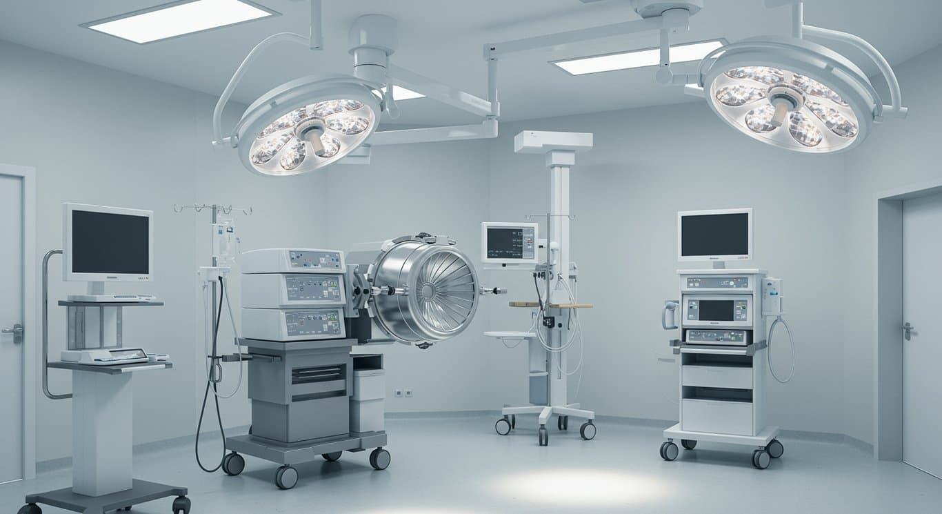 Modern sterilization equipment in a bright, clean operating room.