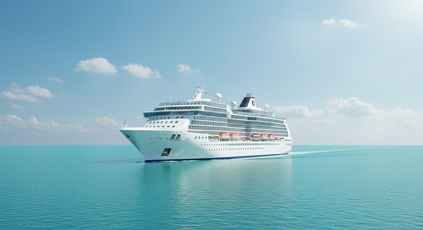 Cruise ship sailing on a calm ocean.