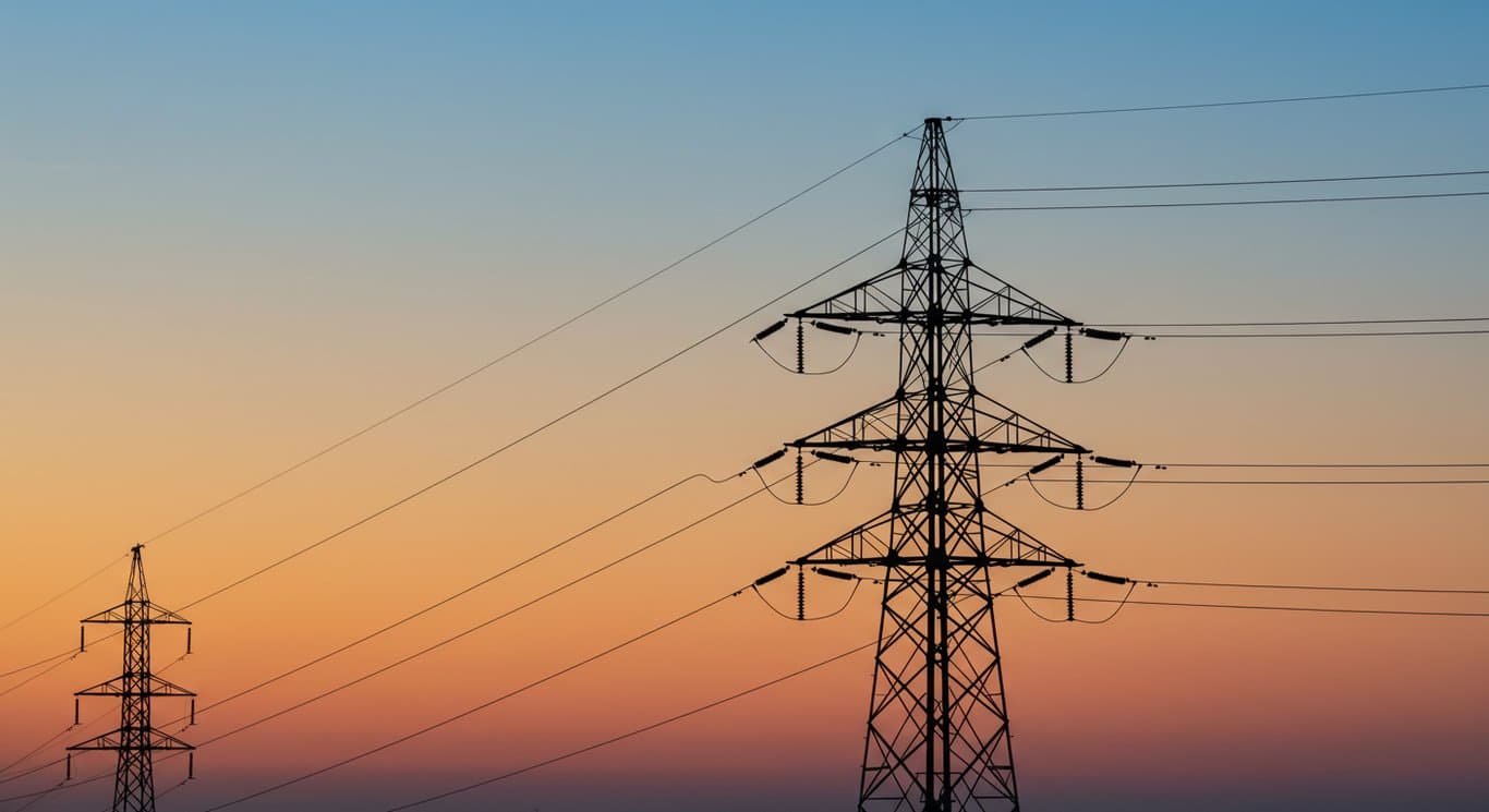 Power transmission tower at sunrise.