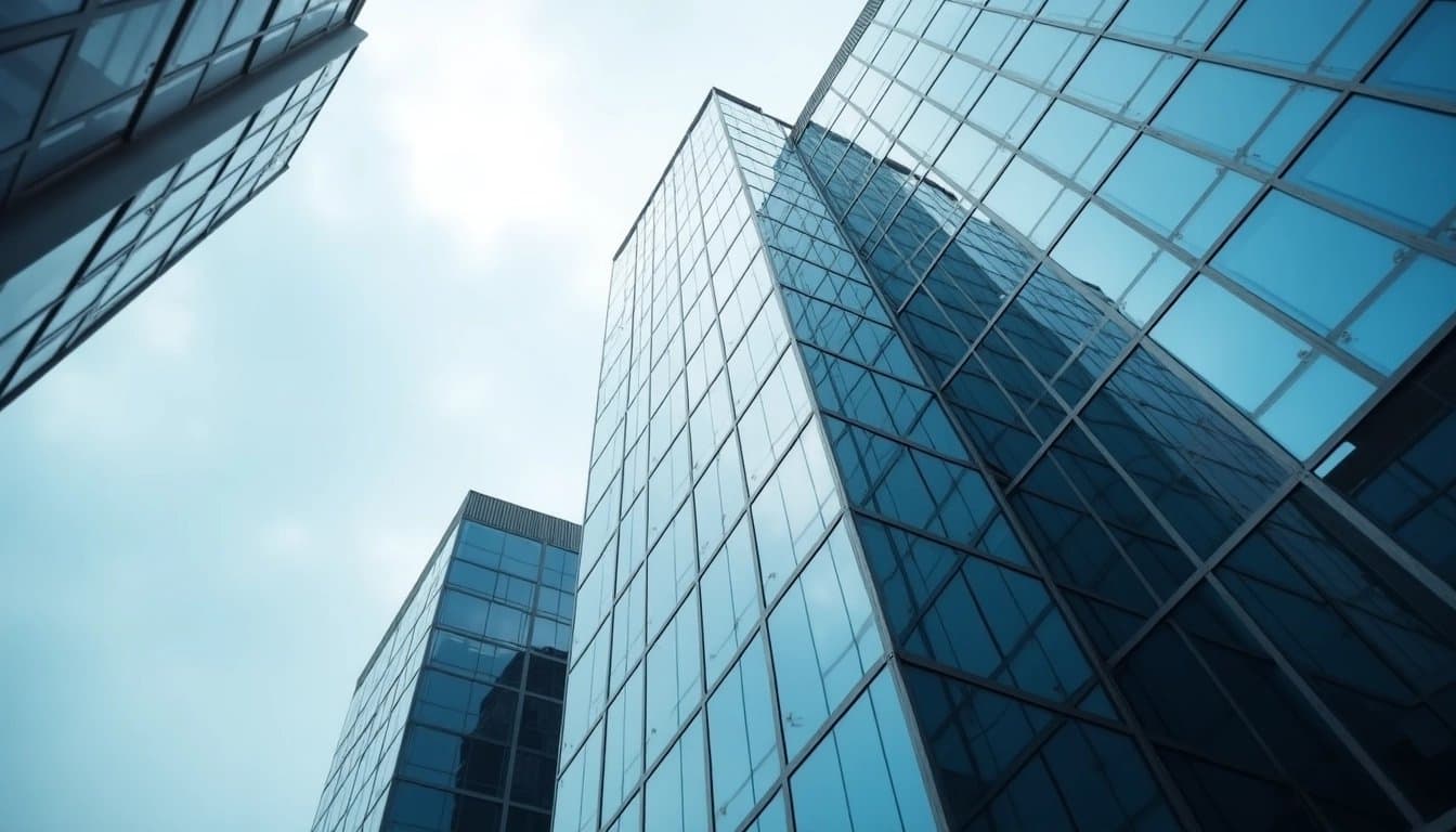 Glass skyscraper reflecting the sky.