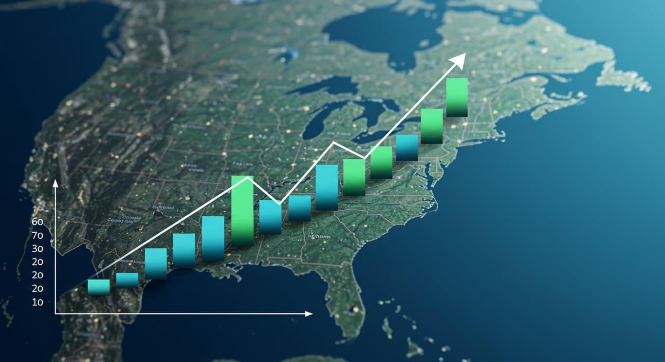 Graph trending upward over a map of the Southeastern United States, representing financial growth.