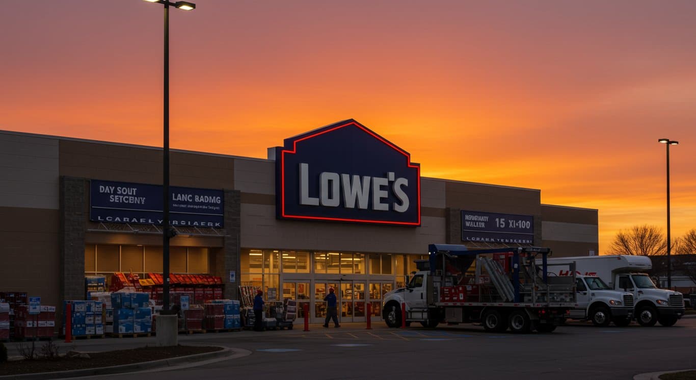 Lowe's store exterior at dawn, showcasing the focus on professional customers.