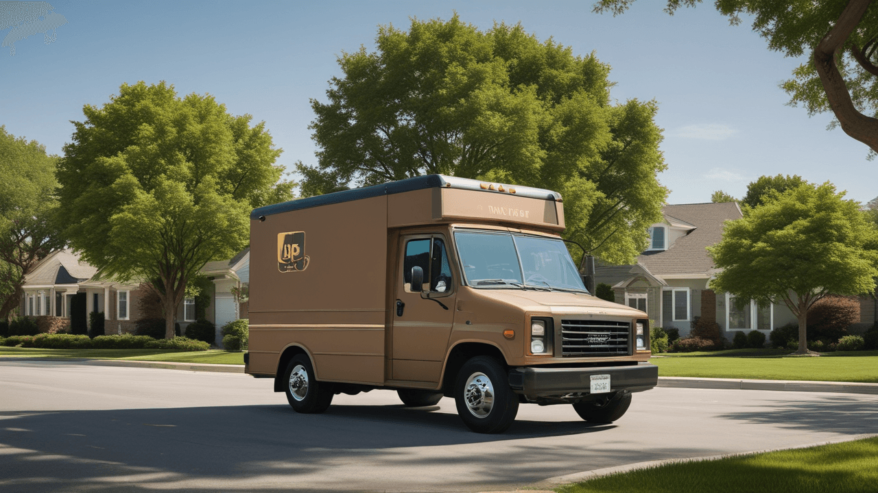 UPS truck delivering packages, representing UPS's 2025 strategy, Amazon cut, Roadie expansion, and dividend outlook, optimized for logistics and financial SEO.