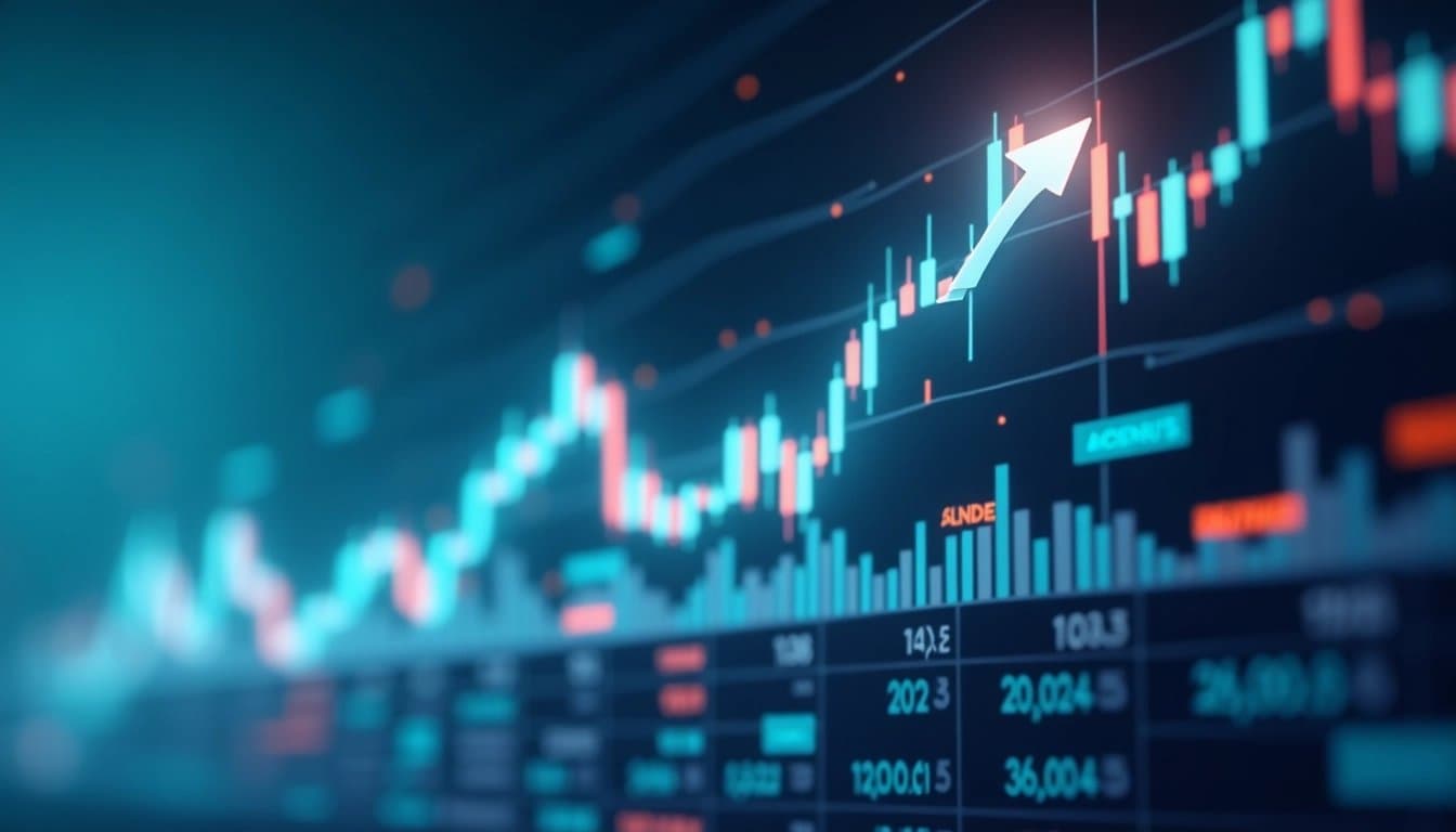 Stock market chart showing an upward trend.