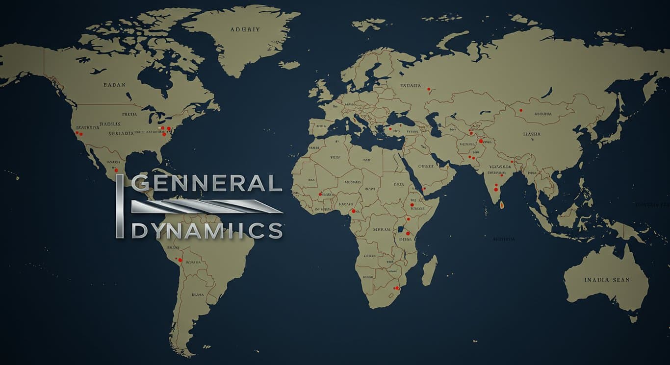 General Dynamics logo against a world map backdrop.