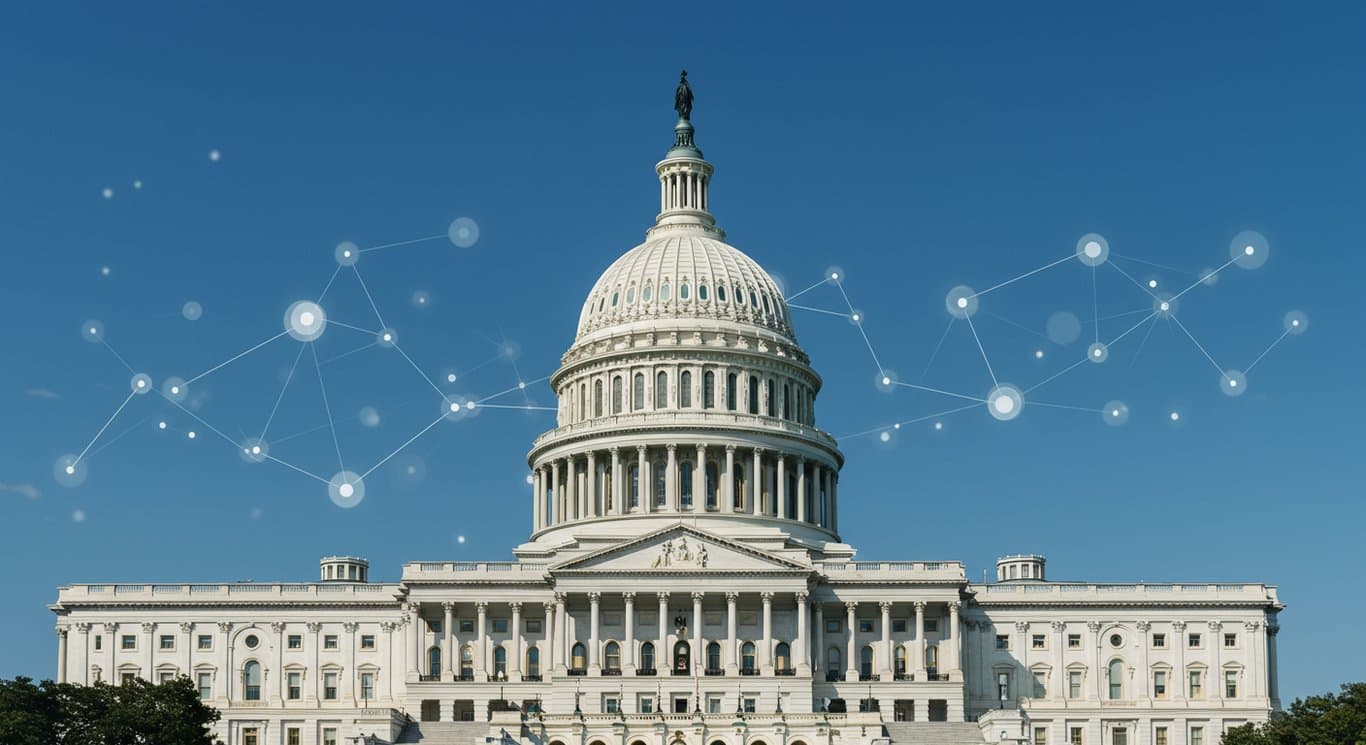 Digital network over the US Capitol, symbolizing government IT transformation.