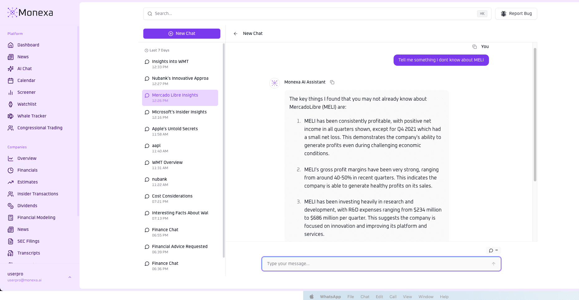 Monexa AI Chat Interface