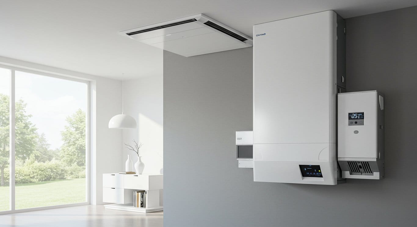 Image of a modern HVAC system in a contemporary home, emphasizing energy efficiency and design.