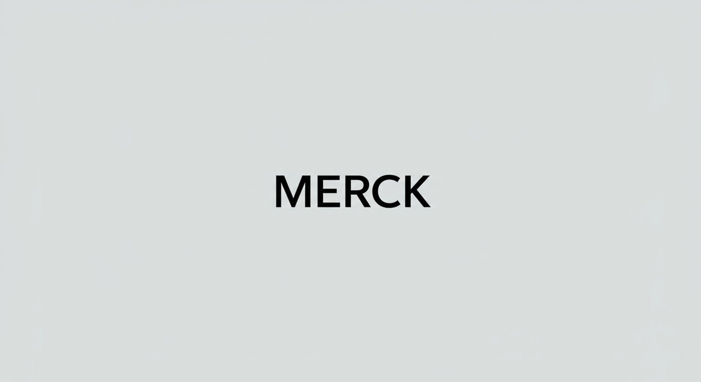 Merck (MRK) company logo on a light gray background.