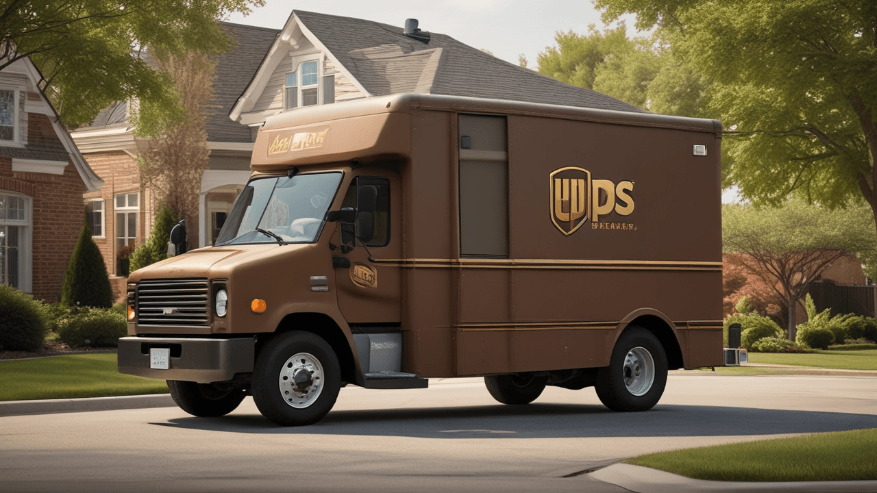 UPS truck delivering package on suburban street; analysis of strategic shifts, Roadie expansion, and dividend.