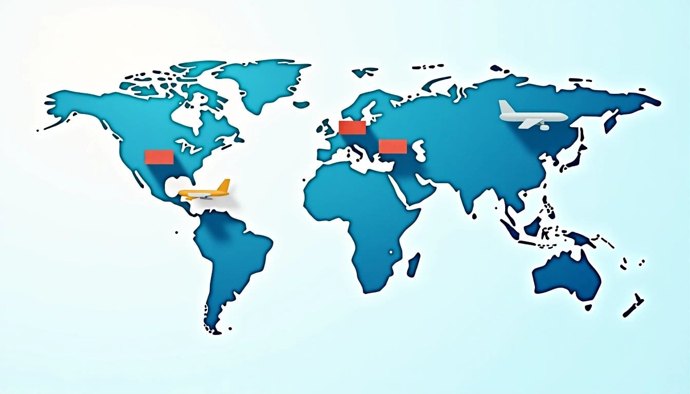 Stylized world map representing international commerce and global operations.