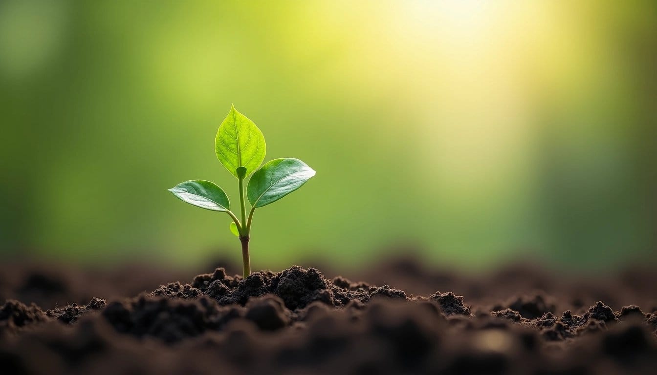 Seedling emerging from soil, representing growth and potential.