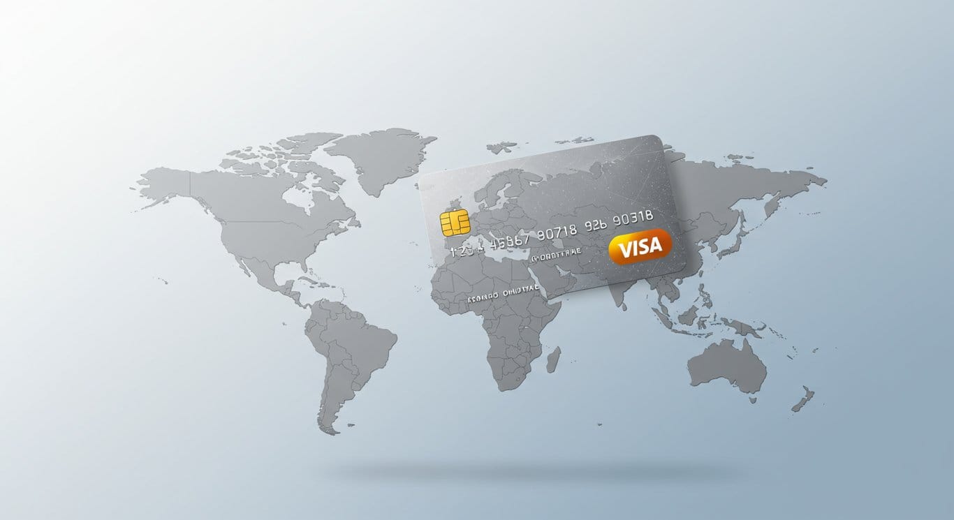 Visa card hovering over a world map, highlighting cross-border transaction growth.