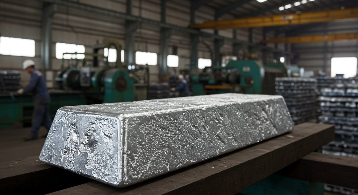 Aluminum ingot in a modern factory, showcasing industrial production.