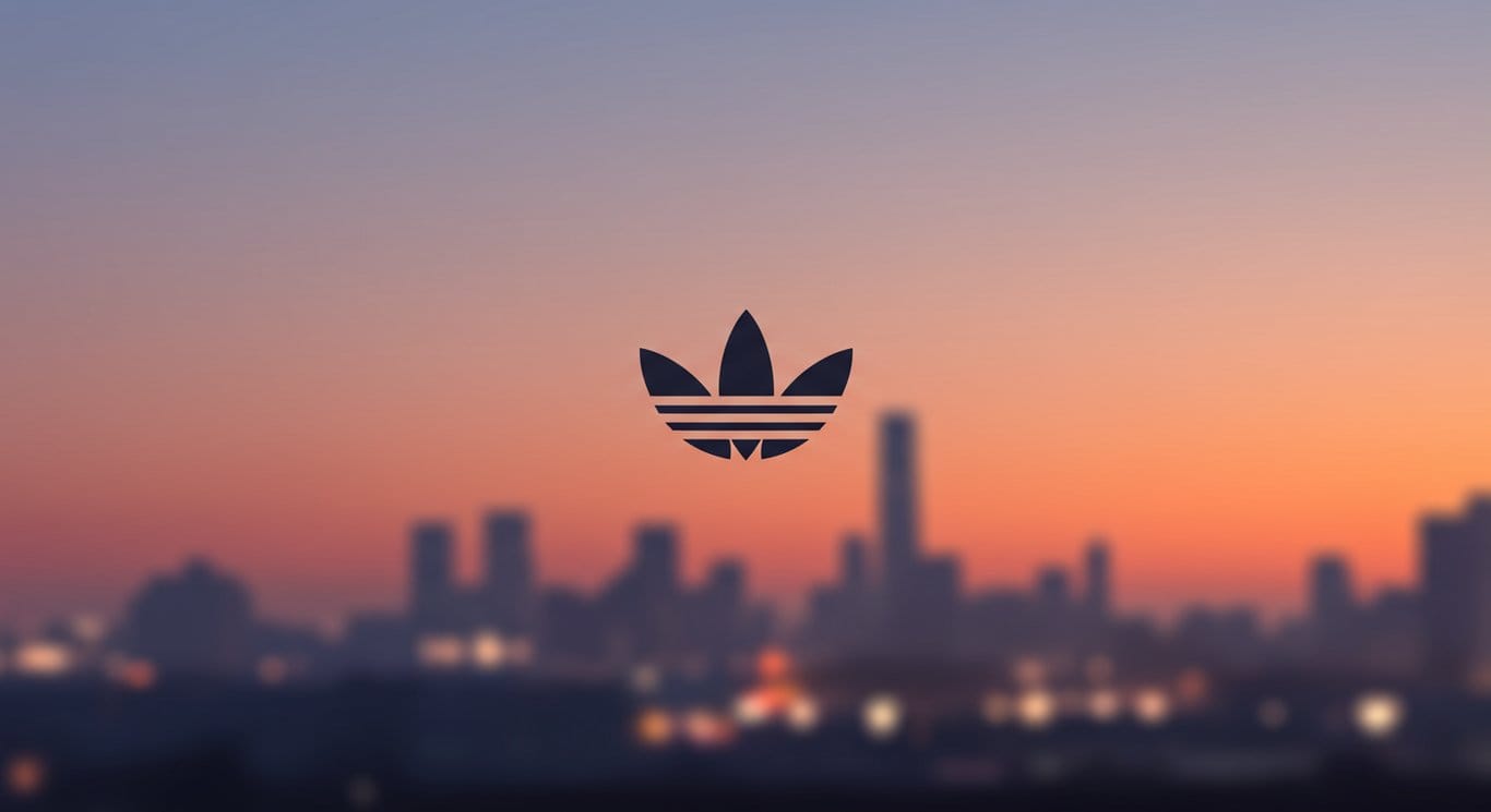 Minimalist cityscape with subtle Adidas brand representation.