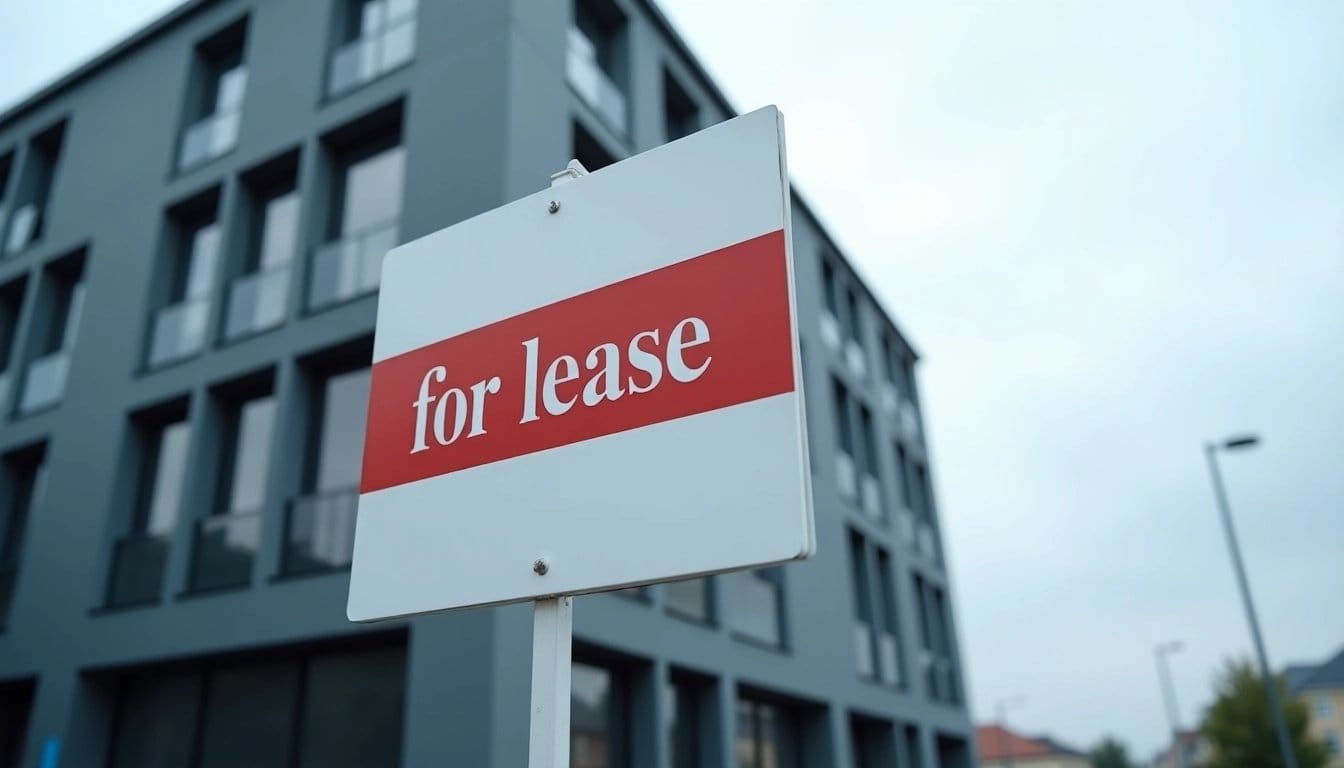 Modern office building with a 'for lease' sign, representing commercial real estate investment.