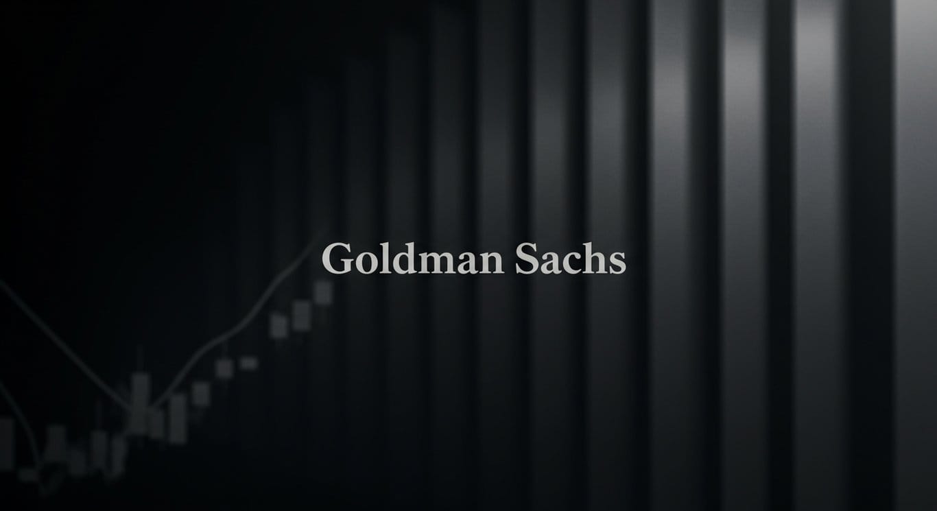 Goldman Sachs logo against a backdrop symbolizing financial growth.