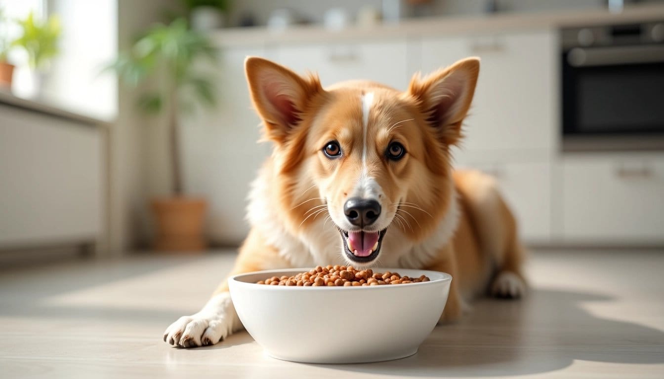 Dog enjoying a meal of fresh pet food.