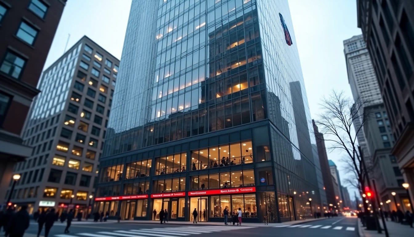 Bank of America headquarters building in a city, illustrating its presence in the financial sector.