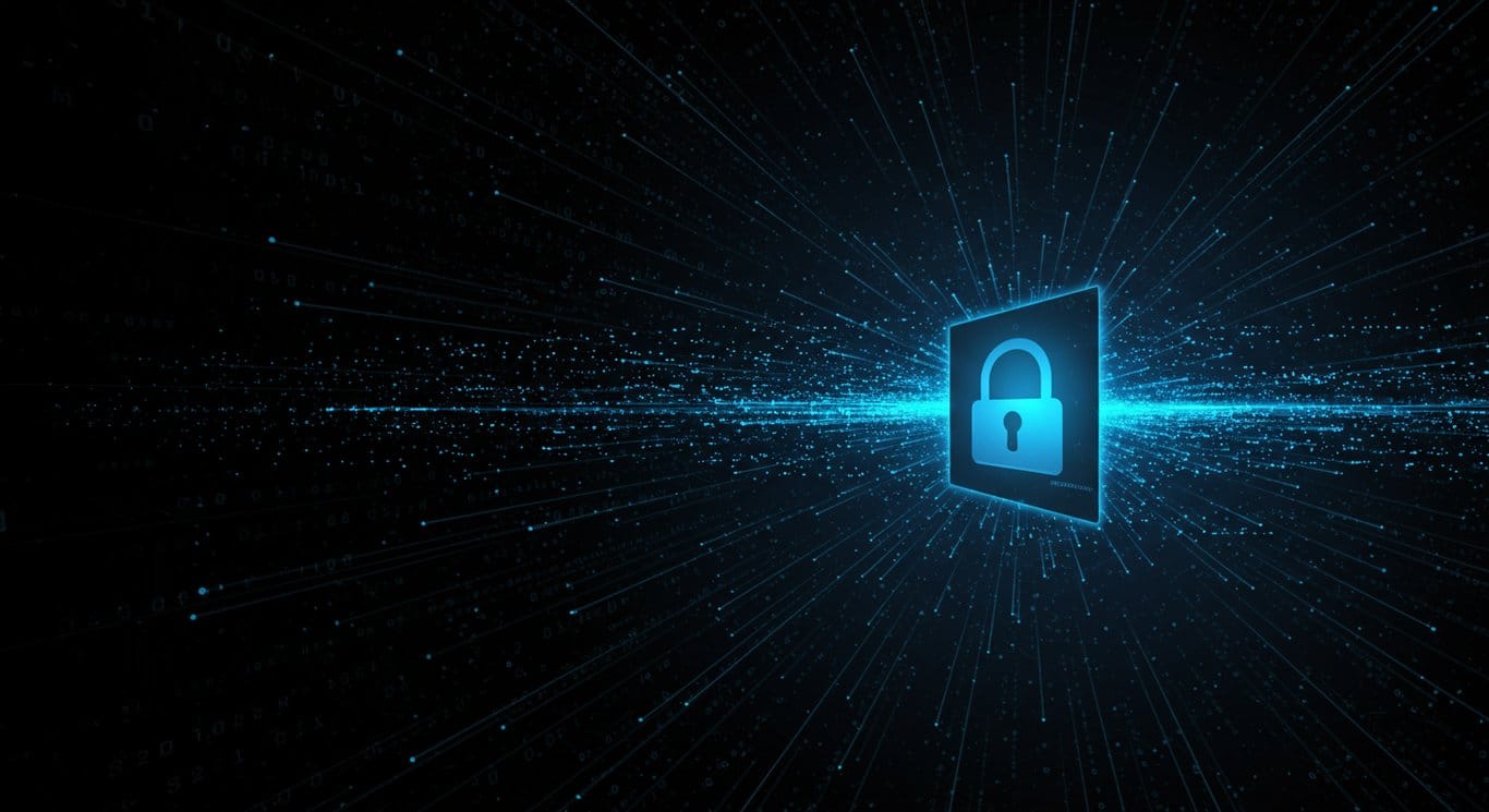 Vector illustration of a network security gateway processing data streams.