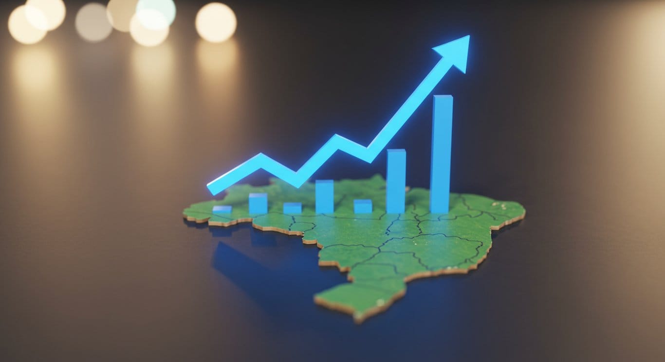 Line graph trending upwards over a map of Brazil.