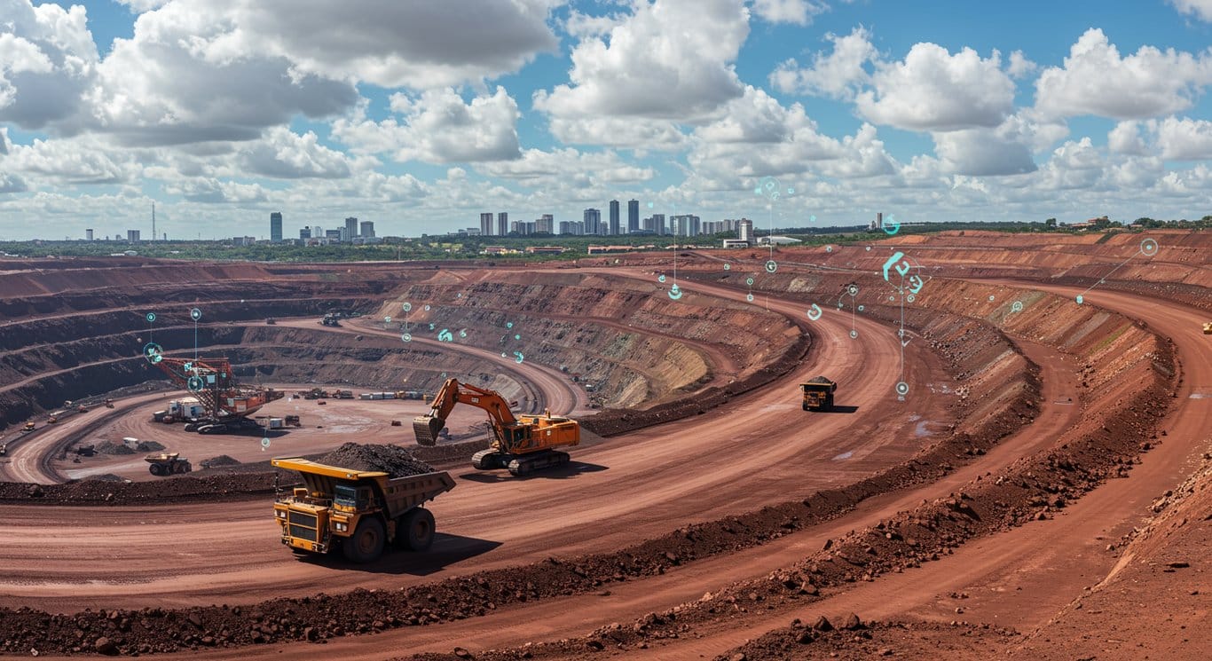 Image of a Vale iron ore mine in Brazil, showcasing mining operations and digital integration.