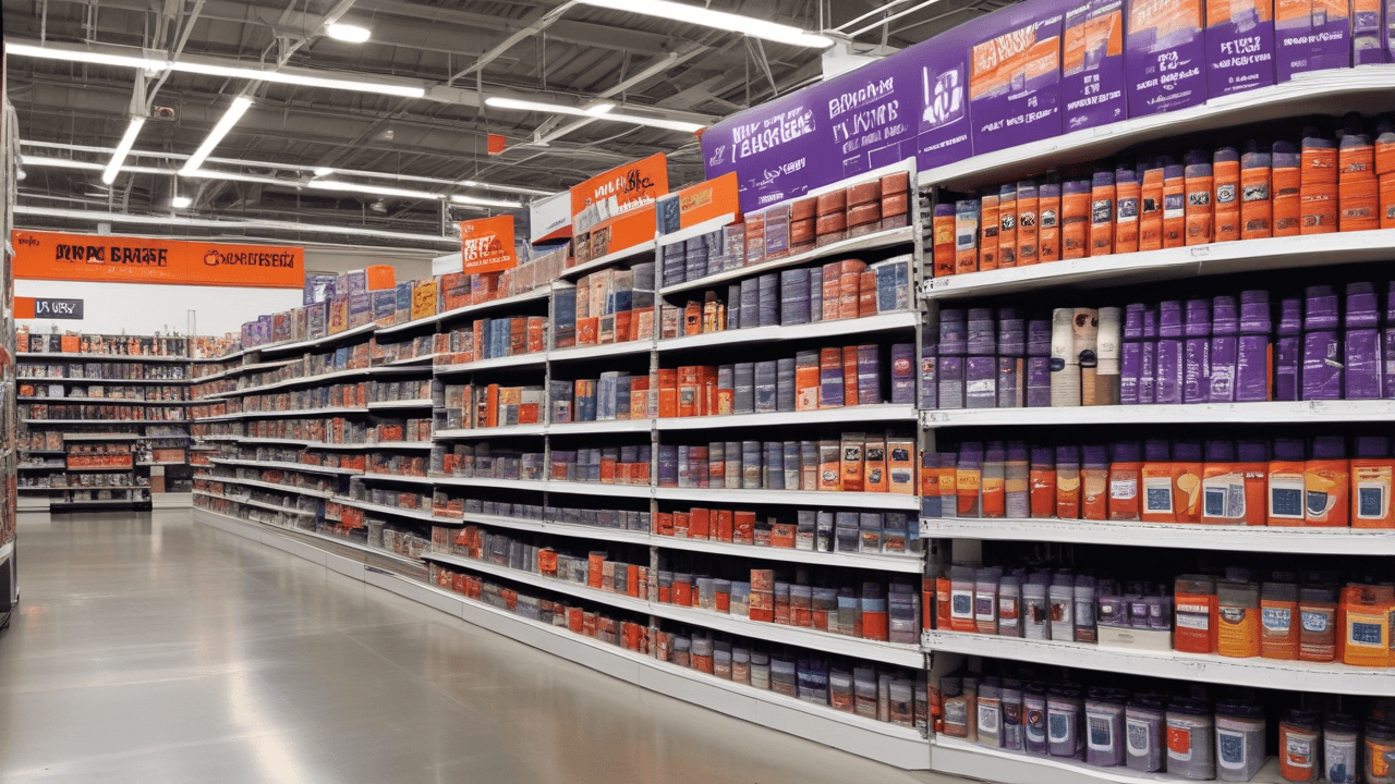 Home Depot store aisle featuring tools and materials, highlighting the company's strategic focus on innovation and market leadership.