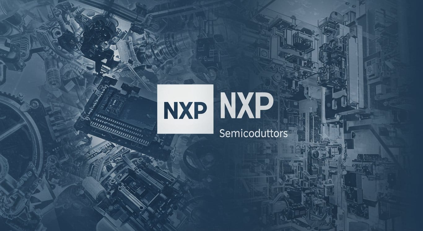 NXP Semiconductors logo against an abstract background representing the automotive and industrial sectors.