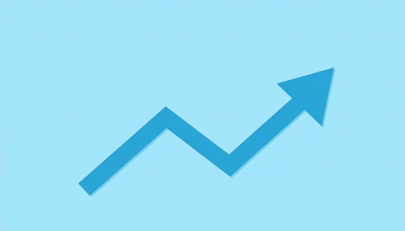 Stylized graph trending upwards against a light blue background, representing financial growth.