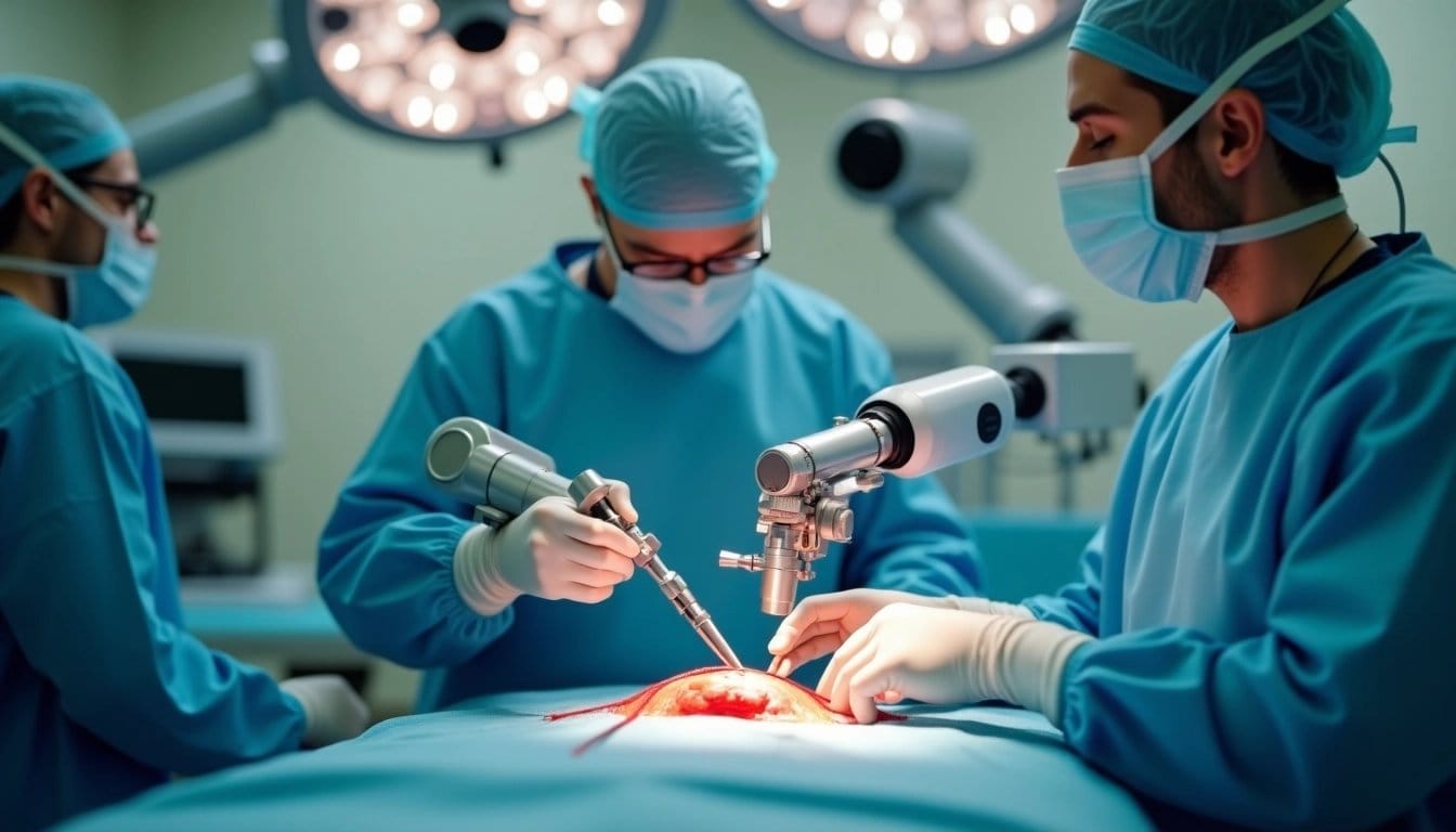 da Vinci surgical robot in a sterile operating room.