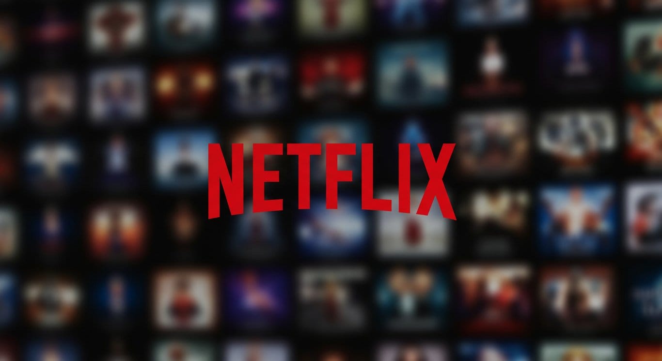 Netflix logo against a backdrop of streaming content.