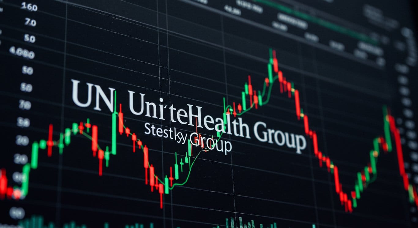 UnitedHealth Group logo overlaid on a stock chart, illustrating market performance.