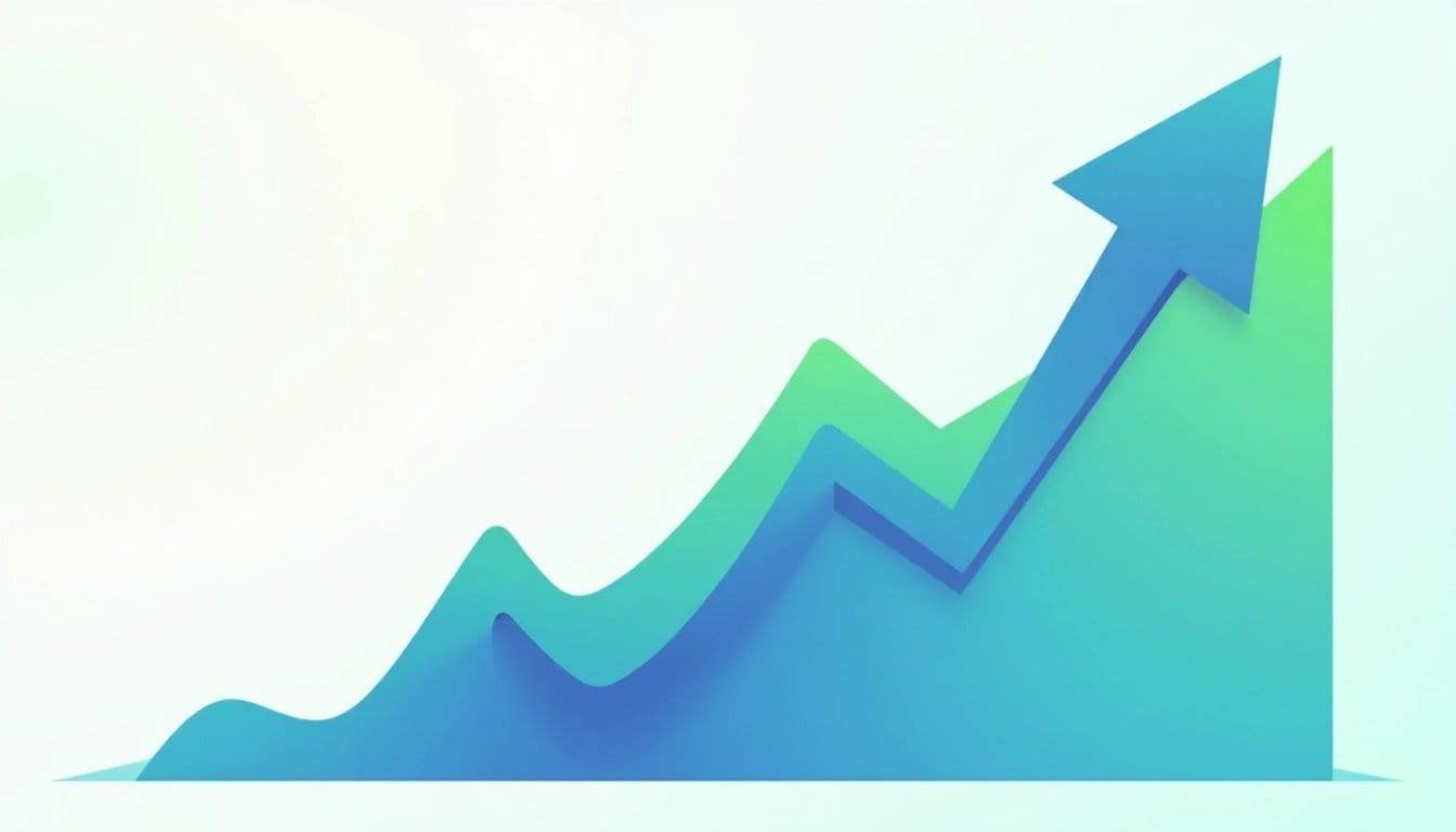 Rising arrow chart in blue and green, symbolizing growth.