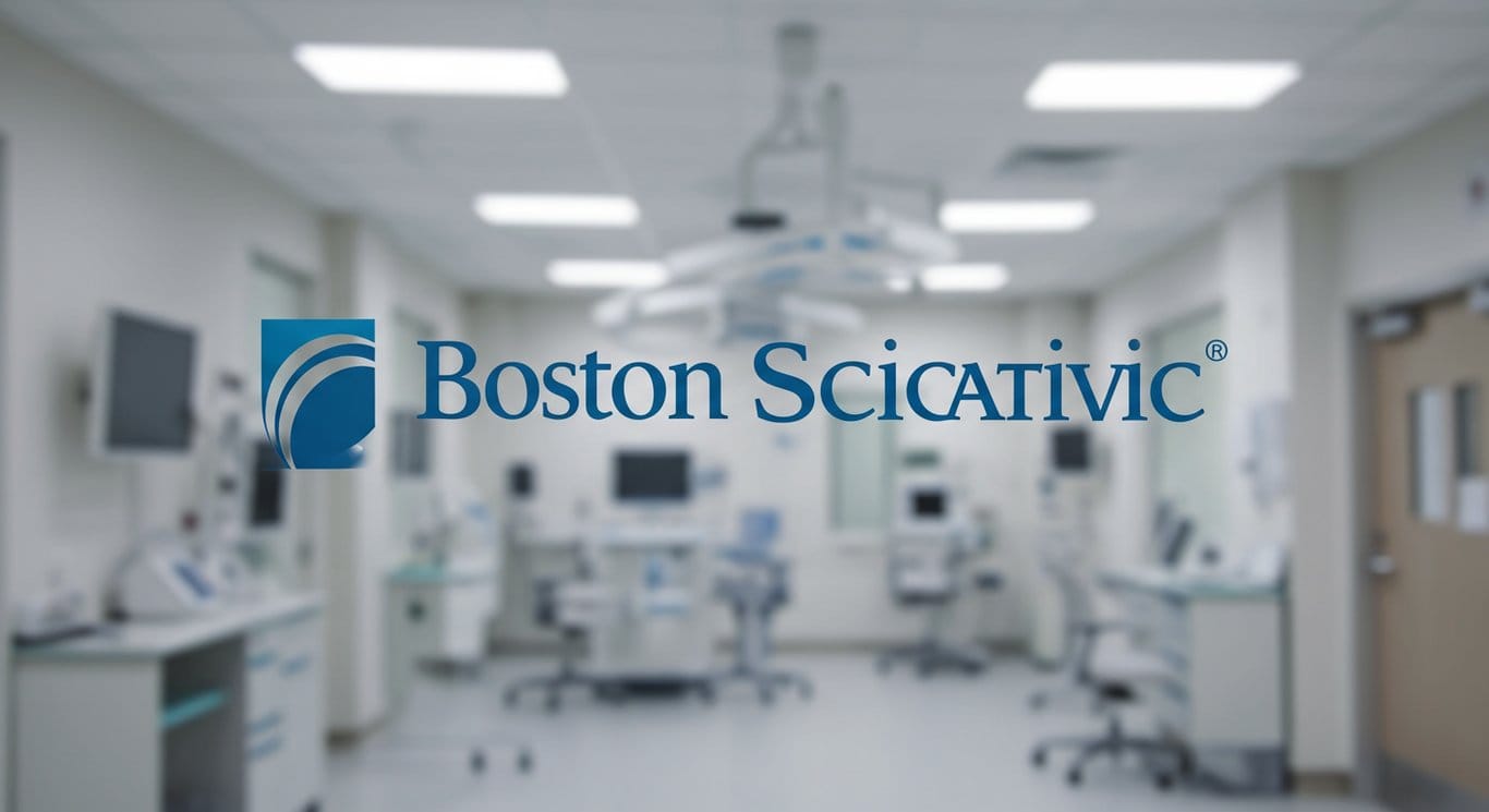 Boston Scientific logo displayed in a modern hospital setting.